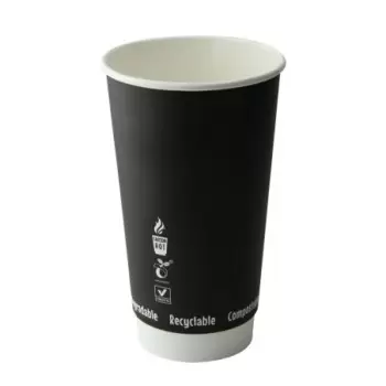 PacknWood Double Wall Black Compostable Paper Cup - 20oz Diam.3.5'' H:6.3'' - 500 pcs