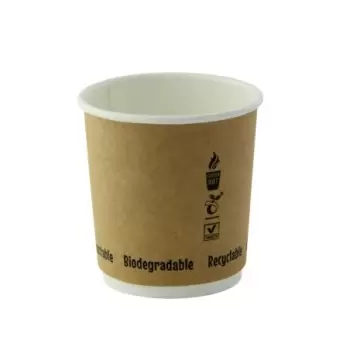 PacknWood Double Wall Kraft Compostable Paper Cup - 4oz Diam.2.4'' H:2.4'' - 1000 pcs