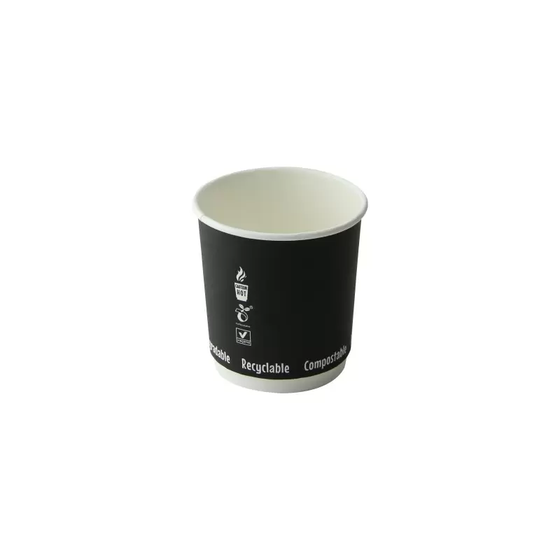 PacknWood Double Wall Black Compostable Paper Cup - 4oz Diam.2.4'' H:2.4'' - 1000 pcs