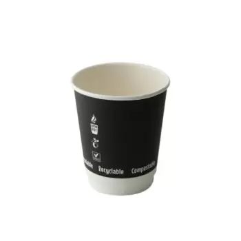 PacknWood Double Wall Black Compostable Paper Cup - 8oz Diam.3.15'' H:3.5'' - 500 pcs