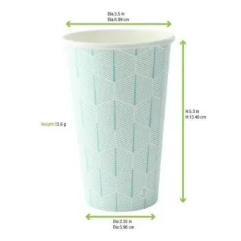 PacknWood Leaf Design Paper Cup - 16oz H:5.4'' W:2.4'' L:3.5'' - 1000 pcs