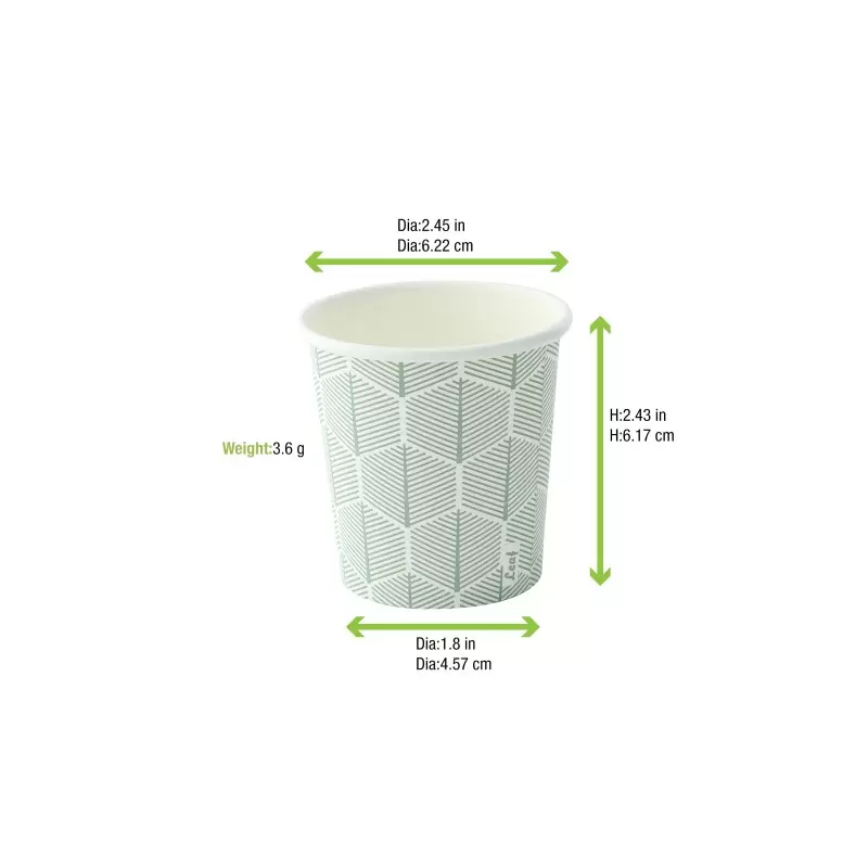 PacknWood Leaf Design Paper Cup - 4oz H:2.4'' W:1.8'' L:2.4'' - 3000 pcs