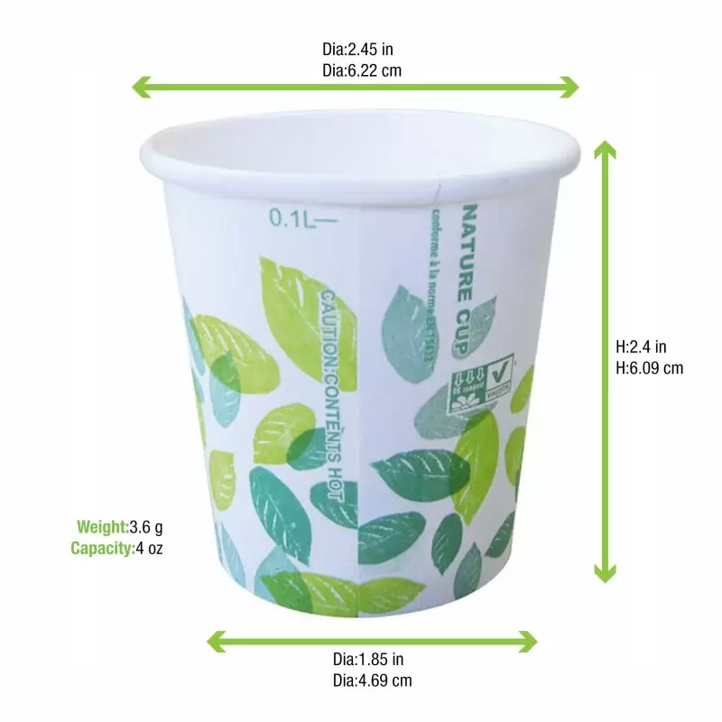 PacknWood White Paper Nature Cups - 4 oz - 3000 pcs