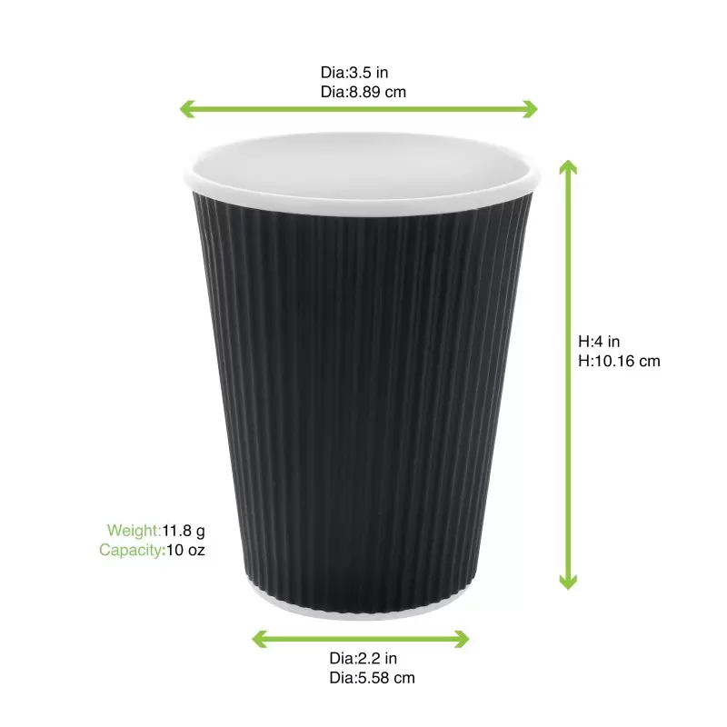 PacknWood Rippled Black Cup - 10oz Diam.3.5'' H:4'' - 1000 pcs