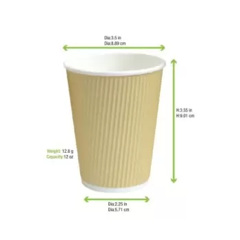 PacknWood Rippled Beige Cup - 12oz Diam.3.5'' H:4.25'' - 500 pcs