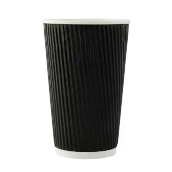 PacknWood Rippled Black Cups - 16oz Diam.3.5'' H:5.4'' - 500 pcs