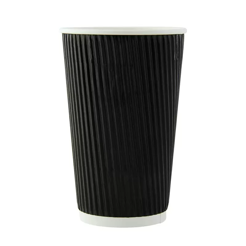 PacknWood Rippled Black Cups - 16oz Diam.3.5'' H:5.4'' - 500 pcs