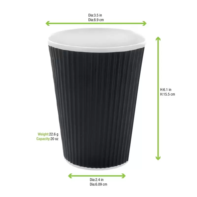 PacknWood Rippled Black Cup - 20oz Diam.3.5'' H:6.1'' - 500 pcs