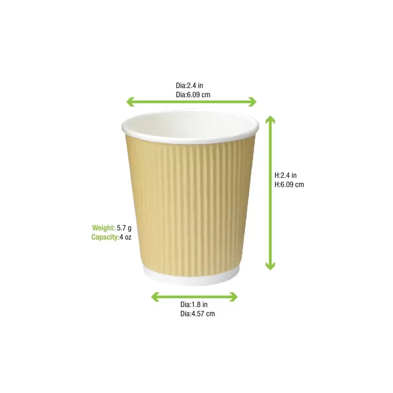 PacknWood Rippled Beige Cup - 4 oz Diam.2.4'' H: 2.4'' - 1000 pcs