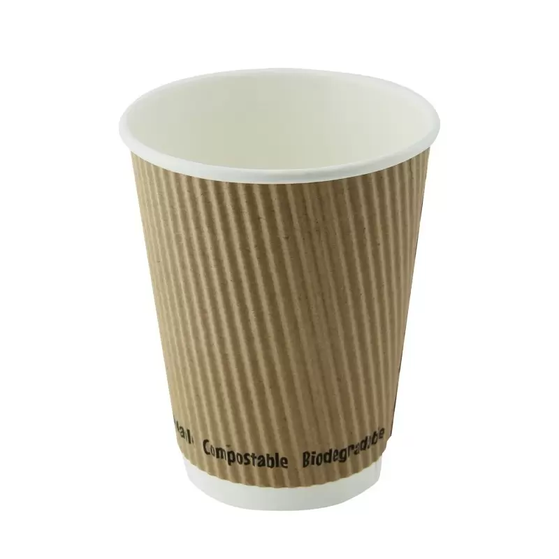 PacknWood Compostable Rippled Kraft Cup - 12oz Diam.3.5'' H:4.25'' - 500 pcs