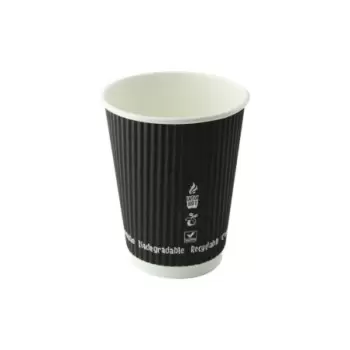 PacknWood Compostable Rippled Black Cup - 12oz Diam.3.5'' H:4.25'' - 500 pcs