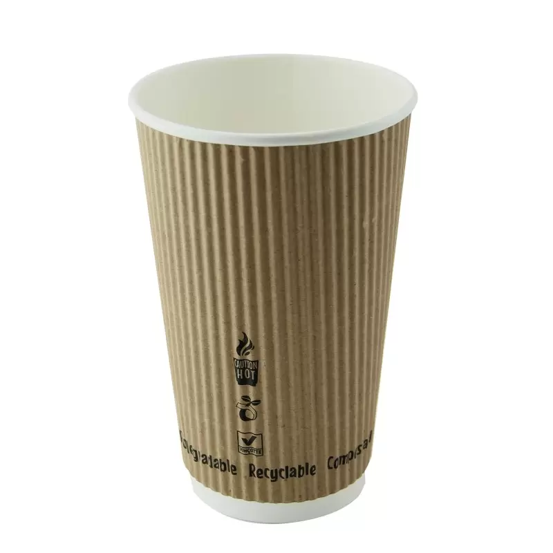 PacknWood Compostable Rippled Kraft Cup - 16oz Diam.3.5'' H:5.4'' - 500 pcs