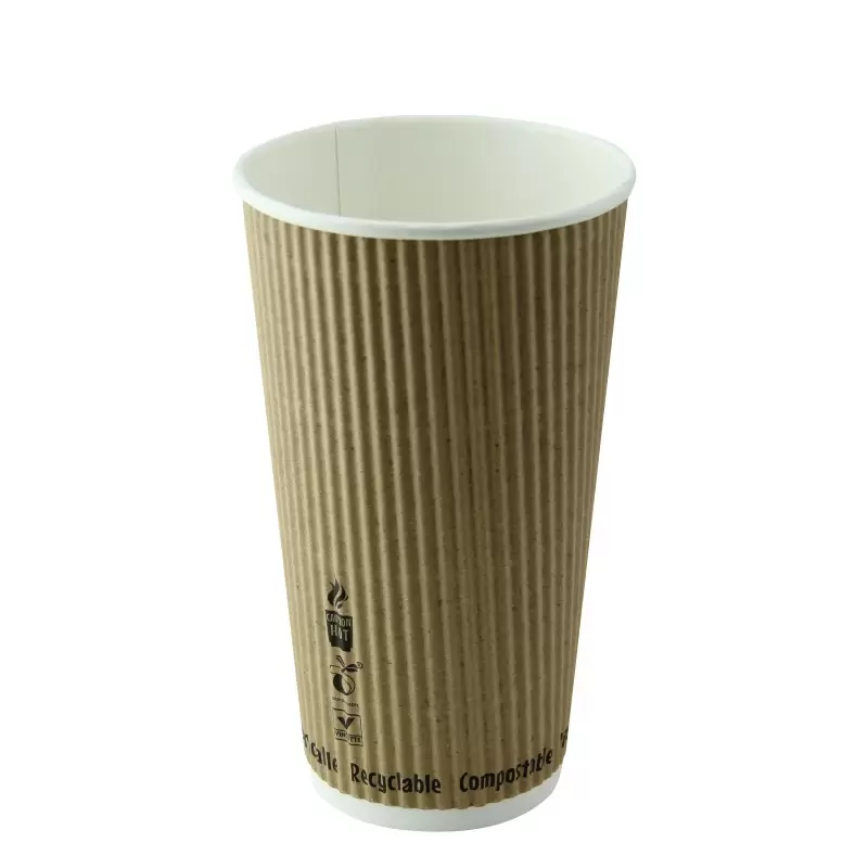 PacknWood Compostable Rippled Kraft Cup - 20oz Diam.3.5'' H:6.1'' - 500 pcs