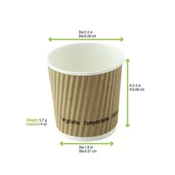 PacknWood Compostable Rippled Kraft Cup - 4oz Diam.2.4'' H:2.4'' - 1000 pcs