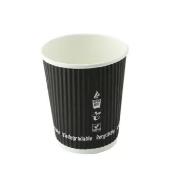 PacknWood Compostable Rippled Black Cup - 8oz Diam.3.1 H:3.6'' - 1000 pcs