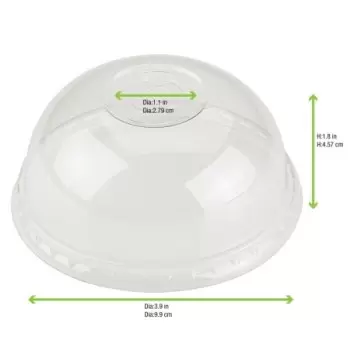 PacknWood Clear Compostable Dome Lid With Round Hole For 210Gpla360 & 210Gpla450 & 210Gpla560 & 210Gpla670 - Diam.3.78'' - 1000