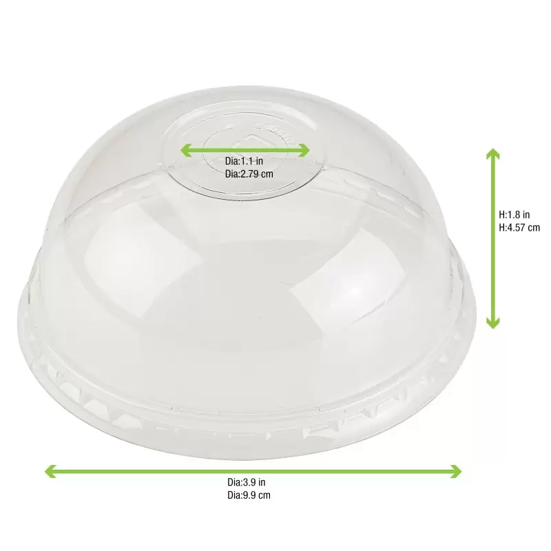 PacknWood Clear Compostable Dome Lid With Round Hole For 210Gpla360 & 210Gpla450 & 210Gpla560 & 210Gpla670 - Diam.3.78'' - 1000