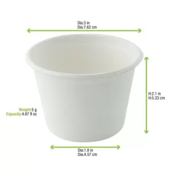 PacknWood White Mini Sugarcane Cup - 4.7oz Diam.2.9'' - 1000 pcs