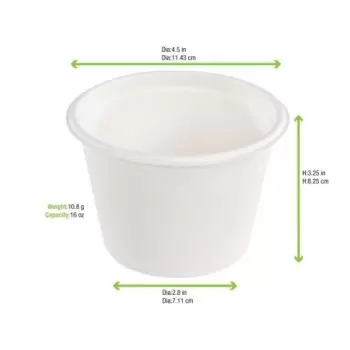 PacknWood White Sugarcane Takeout Bowl - 16oz Diam.4.3'' - 500 pcs