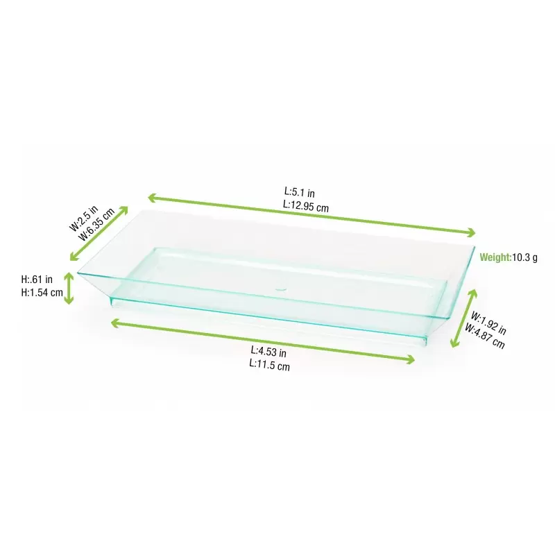 PacknWood Klarity Rectangular Transparent Green Dish - 5.3 x 2.5'' - 200 pcs