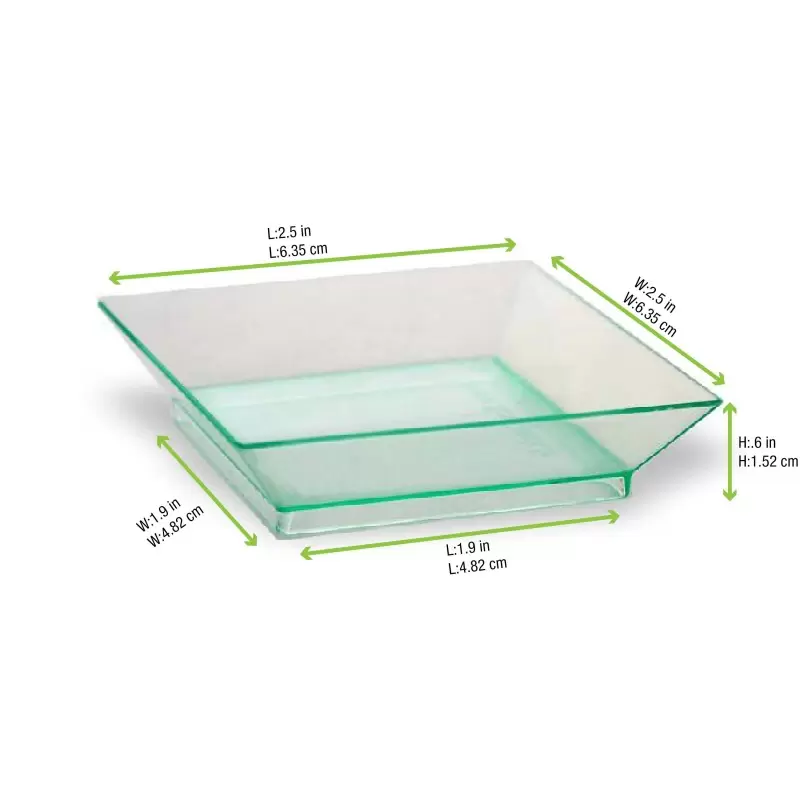 PacknWood Klarity Square Mini Transparent Green Dish - 1.5oz 2.5 x 2.5'' - 200 pcs