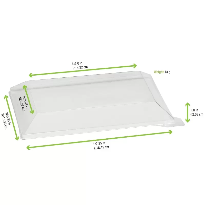 PacknWood Klarity Transparent Pet Green Lid For 210Klar1813 - 7.08 x 5.11 x 1.18'' - 100 pcs