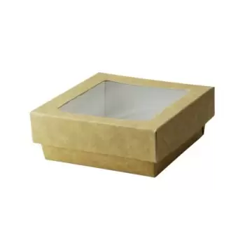 PacknWood Kraft Kray Boxes With Pet Window Lid - 12oz 3.9 x 3.9 x 1.6'' - 250 pcs