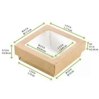 PacknWood Kraft Kray Boxes With Pet Window Lid - 12oz 3.9 x 3.9 x 1.6'' - 250 pcs