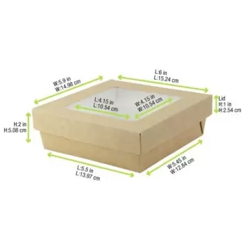 PacknWood Kraft Kray Boxes With Pet Window Lid - 34oz 5.5 x 5.5 x 2'' - 250 pcs