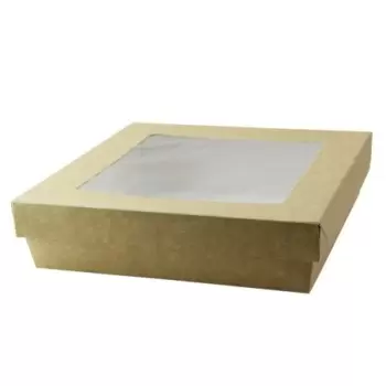 PacknWood Kraft Kray Boxes With Pet Window Lid - 60oz 7.1 x 7.1 x 2'' - 200 pcs