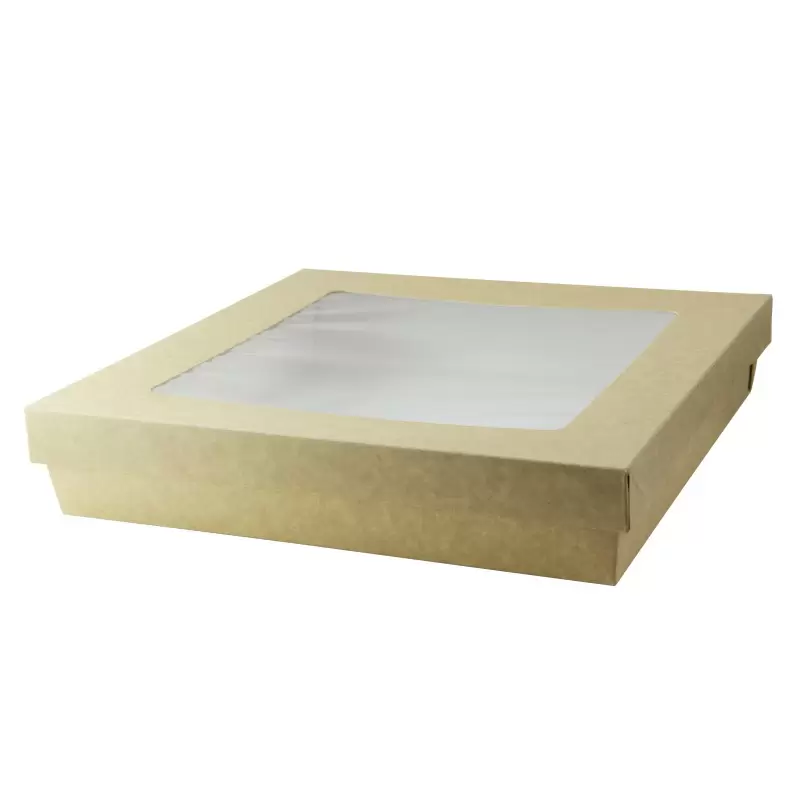 PacknWood Kraft Kray Boxes With Pet Window Lid - 102oz 9.8 x 9.8 x 2'' - 100 pcs