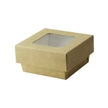 PacknWood Kraft Kray Boxes With Pet Window Lid - 7oz 2.8 x 2.8 x 1.6'' - 250 pcs