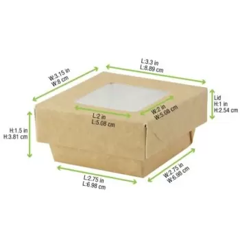 PacknWood Kraft Kray Boxes With Pet Window Lid - 7oz 2.8 x 2.8 x 1.6'' - 250 pcs