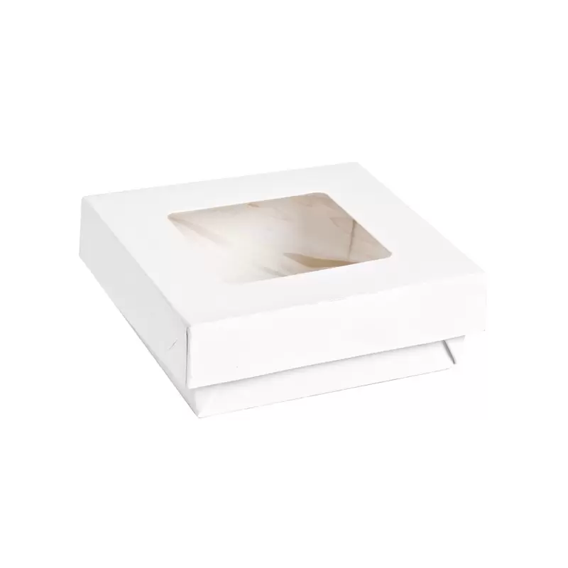 PacknWood White Kray Boxes With Pet Window Lid - 12oz 3.9 x 3.9 x 1.6'' - 250 pcs