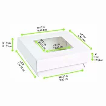 PacknWood White Kray Boxes With Pet Window Lid - 12oz 3.9 x 3.9 x 1.6'' - 250 pcs