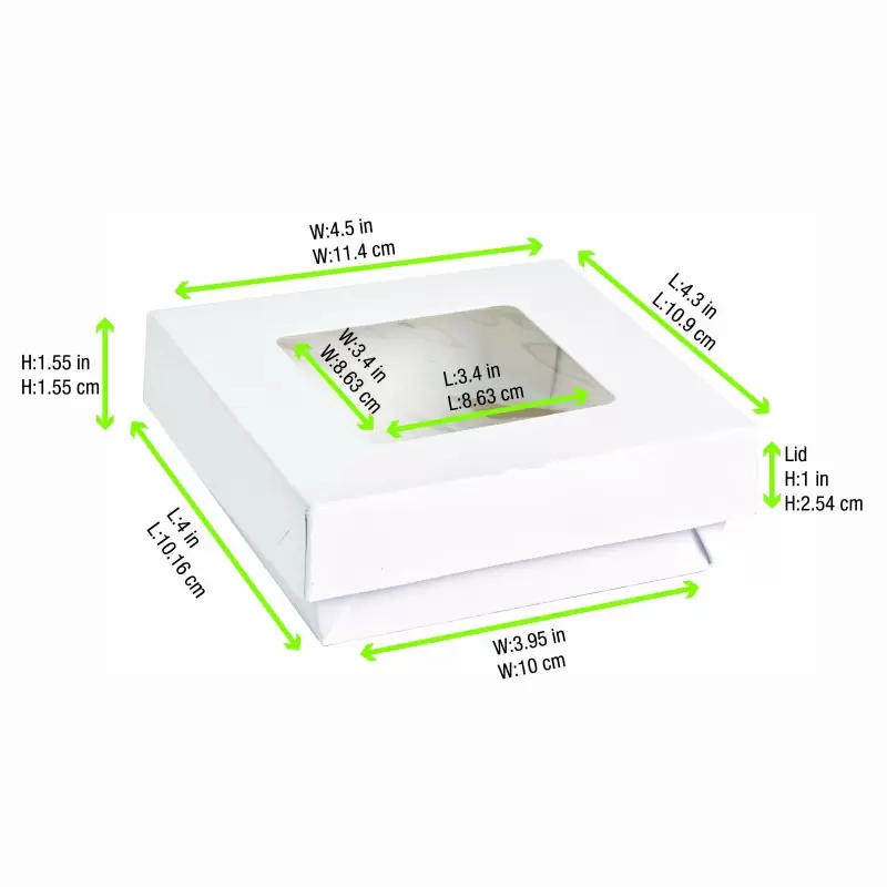 PacknWood White Kray Boxes With Pet Window Lid - 12oz 3.9 x 3.9 x 1.6'' - 250 pcs