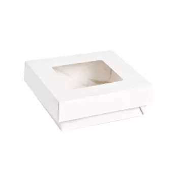 PacknWood White Kray Boxes With Pet Window Lid - 22oz 4.7 x 4.7 x 2'' - 250 pcs