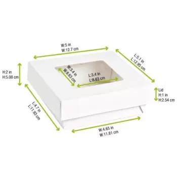 PacknWood White Kray Boxes With Pet Window Lid - 22oz 4.7 x 4.7 x 2'' - 250 pcs