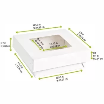 PacknWood White Kray Boxes With Pet Window Lid - 34oz 5.5 x 5.5 x 2'' - 250 pcs