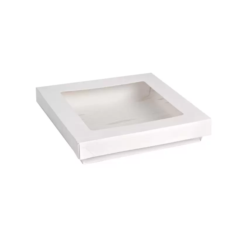 PacknWood White Kray Boxes With Pet Window Lid - 60oz 7.1 x 7.1 x 2'' - 200 pcs