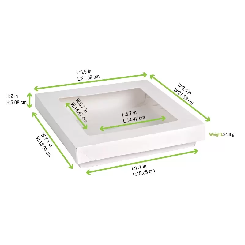 PacknWood White Kray Boxes With Pet Window Lid - 60oz 7.1 x 7.1 x 2'' - 200 pcs