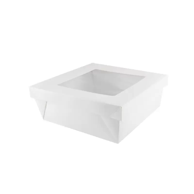 PacknWood White Kray Boxes With Pet Window Lid - 118oz 7.9 x 7.9 x 3.2'' - 100 pcs