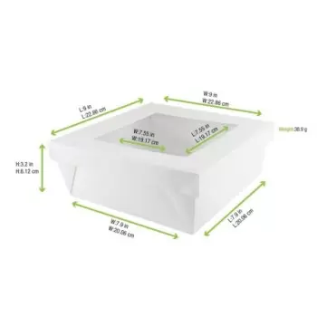 PacknWood White Kray Boxes With Pet Window Lid - 118oz 7.9 x 7.9 x 3.2'' - 100 pcs