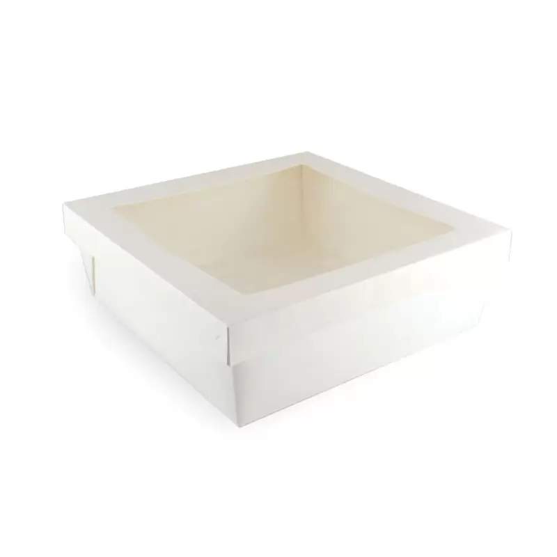 PacknWood White Kray Boxes With Pet Window Lid - 132oz 8.7 x 8.7 x 3.2'' - 100 pcs