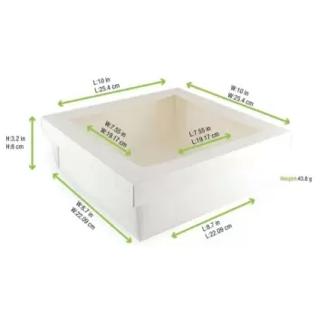 PacknWood White Kray Boxes With Pet Window Lid - 132oz 8.7 x 8.7 x 3.2'' - 100 pcs