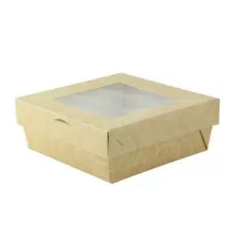 PacknWood Bakeable Kraft Kray Box With Pet Lid - 22oz 5.3 x 5.3 x 2'' Up to 4 - 100 pcs