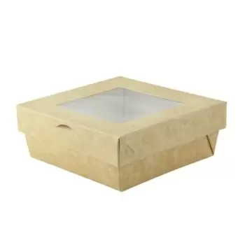 PacknWood Bakeable Kraft Kray Box With Pet Lid - 34oz 6.1 x 6.1 x 2'' Up to 4 - 100 pcs