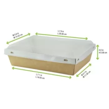 PacknWood Laminated Kraft Box With Clear Pet Lid - 32oz 7.9 x 5.5 x 2'' - 100 pcs