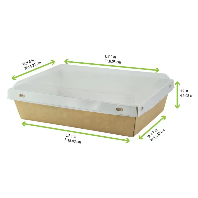 PacknWood Laminated Kraft Box With Clear Pet Lid - 32oz 7.9 x 5.5 x 2'' - 100 pcs