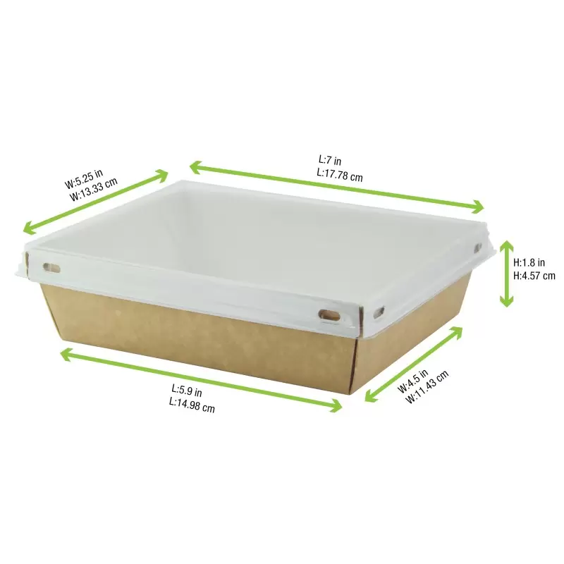 PacknWood Laminated Kraft Box With Clear Pet Lid - 24oz 6.7 x 5.1 x 1.8'' - 100 pcs